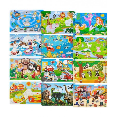 12 Pack Puzzles for Kids Ages 3-8 Toddler Wooden Jigsaw Puzzles 30 Pieces Children Puzzles Educational Learning Puzzles Toys ...