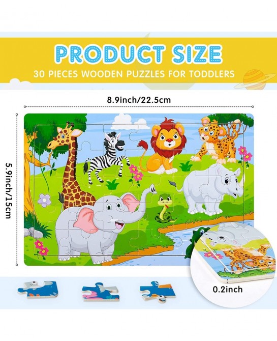 12 Pack Puzzles for Kids Ages 3-8 Toddler Wooden Jigsaw Puzzles 30 Pieces Children Puzzles Educational Learning Puzzles Toys ...