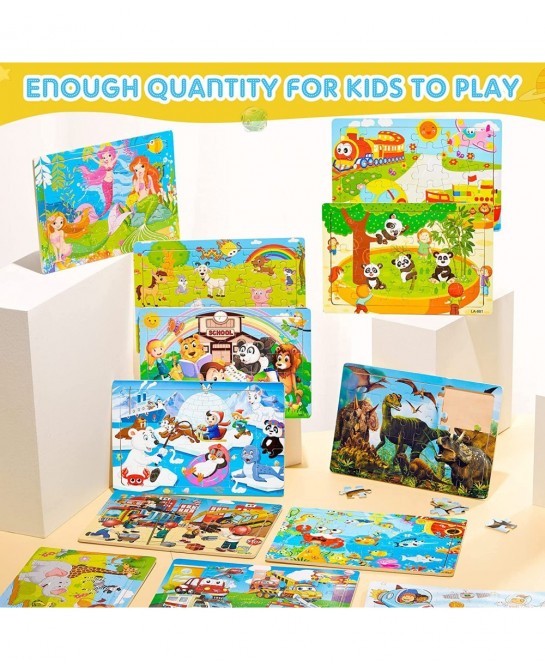 12 Pack Puzzles for Kids Ages 3-8 Toddler Wooden Jigsaw Puzzles 30 Pieces Children Puzzles Educational Learning Puzzles Toys ...