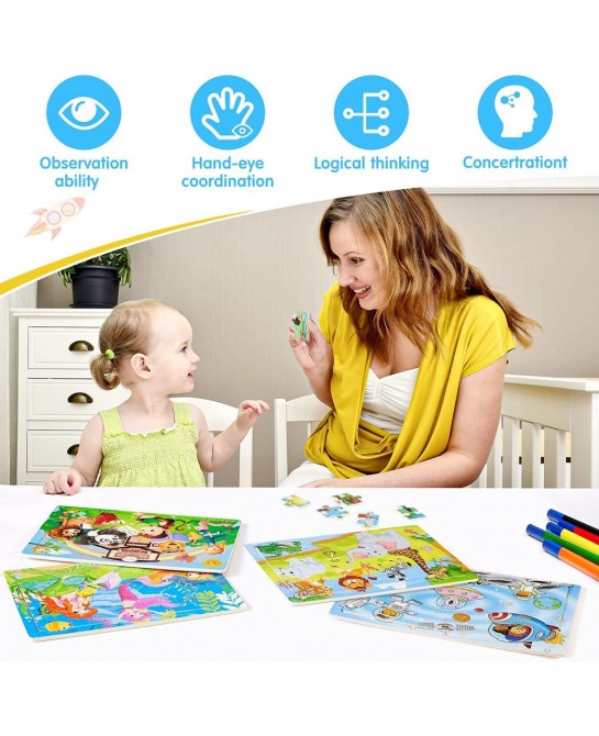 12 Pack Puzzles for Kids Ages 3-8 Toddler Wooden Jigsaw Puzzles 30 Pieces Children Puzzles Educational Learning Puzzles Toys ...