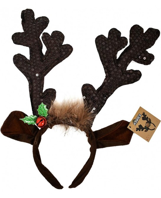 Christmas Reindeer Antlers Hat - Festive Reindeer Headbands made of Sequin Fabric- 13.5” x 10.5” Reindeer Antler Headbands Gr...