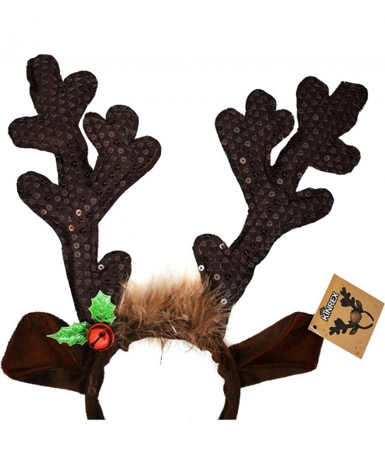Christmas Reindeer Antlers Hat - Festive Reindeer Headbands made of Sequin Fabric- 13.5” x 10.5” Reindeer Antler Headbands Gr...