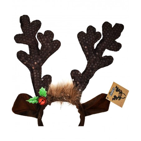 Christmas Reindeer Antlers Hat - Festive Reindeer Headbands made of Sequin Fabric- 13.5” x 10.5” Reindeer Antler Headbands Gr...
