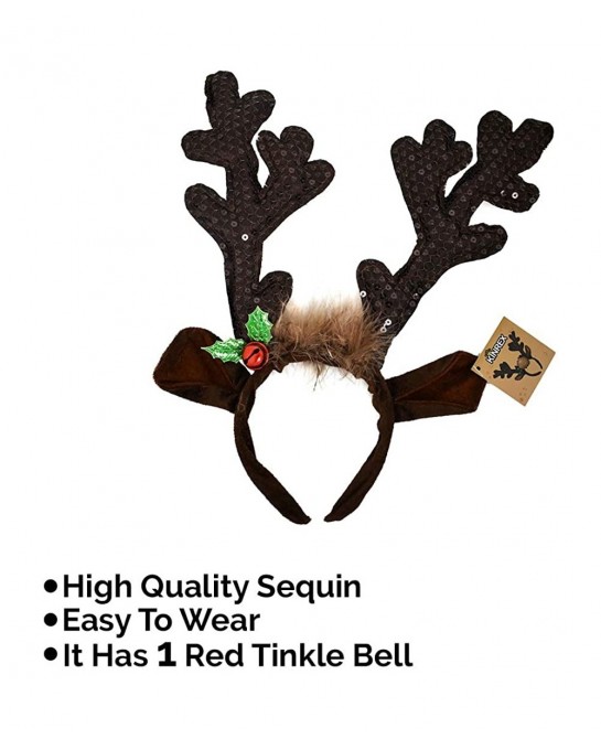 Christmas Reindeer Antlers Hat - Festive Reindeer Headbands made of Sequin Fabric- 13.5” x 10.5” Reindeer Antler Headbands Gr...
