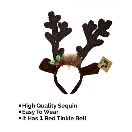 Christmas Reindeer Antlers Hat - Festive Reindeer Headbands made of Sequin Fabric- 13.5” x 10.5” Reindeer Antler Headbands Gr...