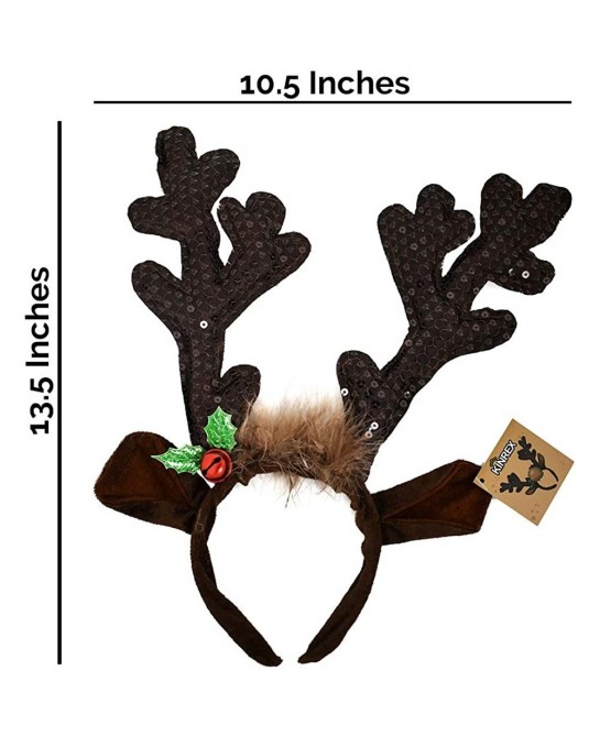 Christmas Reindeer Antlers Hat - Festive Reindeer Headbands made of Sequin Fabric- 13.5” x 10.5” Reindeer Antler Headbands Gr...