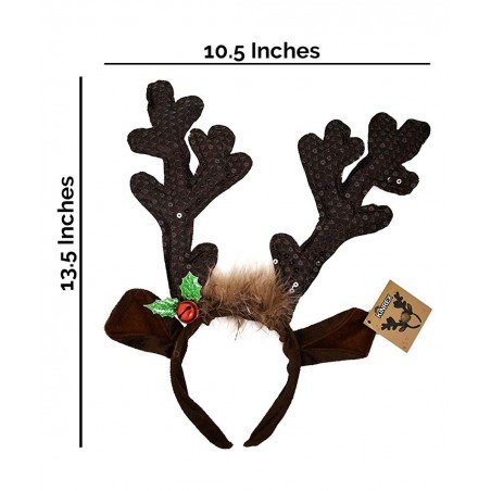 Christmas Reindeer Antlers Hat - Festive Reindeer Headbands made of Sequin Fabric- 13.5” x 10.5” Reindeer Antler Headbands Gr...