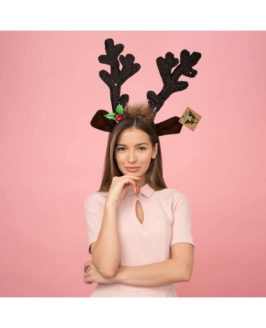 Christmas Reindeer Antlers Hat - Festive Reindeer Headbands made of Sequin Fabric- 13.5” x 10.5” Reindeer Antler Headbands Gr...