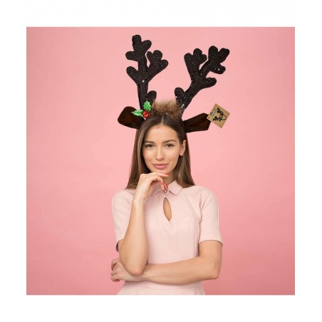 Christmas Reindeer Antlers Hat - Festive Reindeer Headbands made of Sequin Fabric- 13.5” x 10.5” Reindeer Antler Headbands Gr...