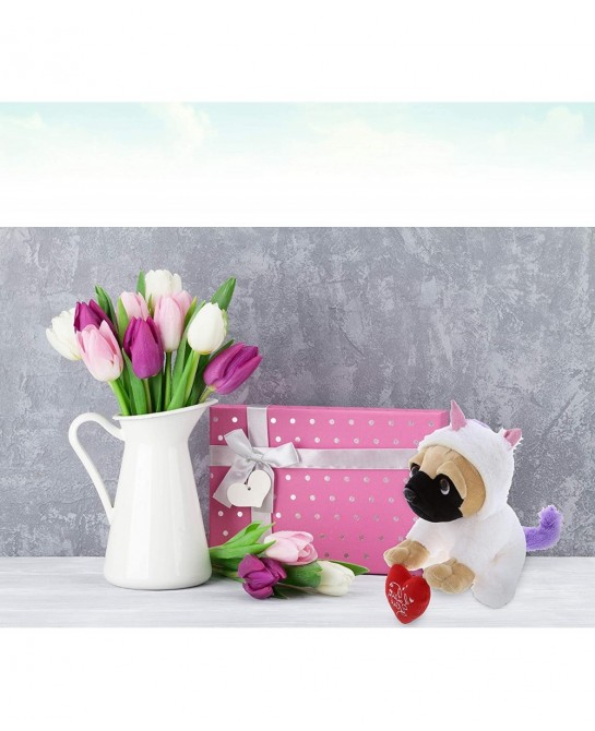 I Love You Pug Dog Unicorn Plush – Cute Dog Stuffed Animal with Red Heart and with Name Personalization for Valentine Anniver...