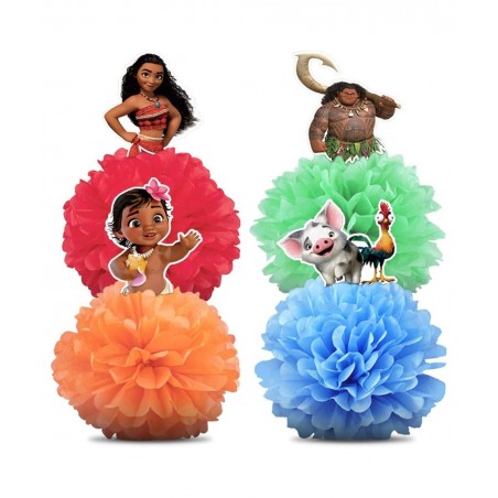 4 Party Decorations for Moana Centerpieces Theme Happy Birthday Table Decorations Pom Paper Flowers Favor $17.43 Kids' Party ...