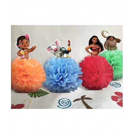 4 Party Decorations for Moana Centerpieces Theme Happy Birthday Table Decorations Pom Paper Flowers Favor $17.43 Kids' Party ...