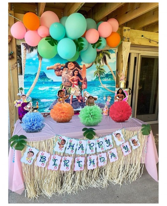4 Party Decorations for Moana Centerpieces Theme Happy Birthday Table Decorations Pom Paper Flowers Favor $17.43 Kids' Party ...