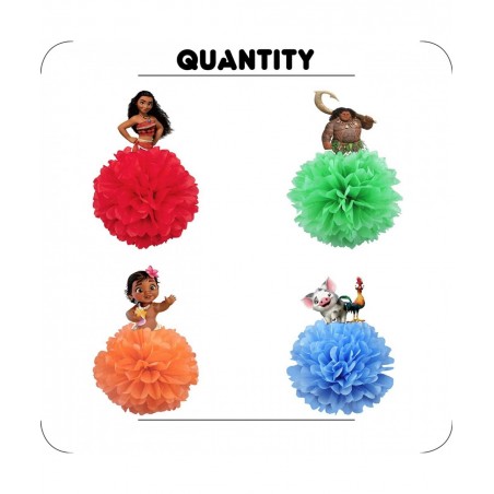 4 Party Decorations for Moana Centerpieces Theme Happy Birthday Table Decorations Pom Paper Flowers Favor $17.43 Kids' Party ...