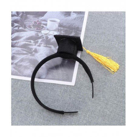 Mini Grad Cap Headbands Hair Band Funny Stereoscopic Headdress with Doctoral Hat Yellow Tassels for Graduation Birthday Party...