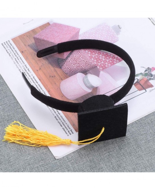 Mini Grad Cap Headbands Hair Band Funny Stereoscopic Headdress with Doctoral Hat Yellow Tassels for Graduation Birthday Party...