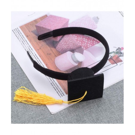 Mini Grad Cap Headbands Hair Band Funny Stereoscopic Headdress with Doctoral Hat Yellow Tassels for Graduation Birthday Party...