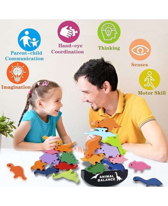 Dinosaur Toys for Kids 3-5 - Wooden Building Blocks Toys for Toddlers Stocking Stuffers Age 3-6 Year Old Girls Boy Montessori...