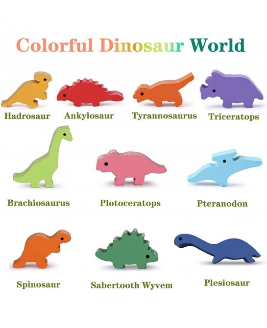 Dinosaur Toys for Kids 3-5 - Wooden Building Blocks Toys for Toddlers Stocking Stuffers Age 3-6 Year Old Girls Boy Montessori...