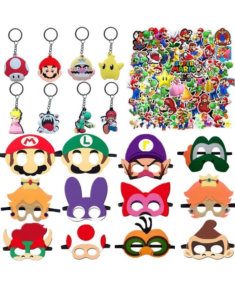 Mario Masks Birthday Party Favors Supplies Gift Set Include 12pcs Felt Masd 50 Stickers 8 Keychains Dress Up Costumes Cosplay...