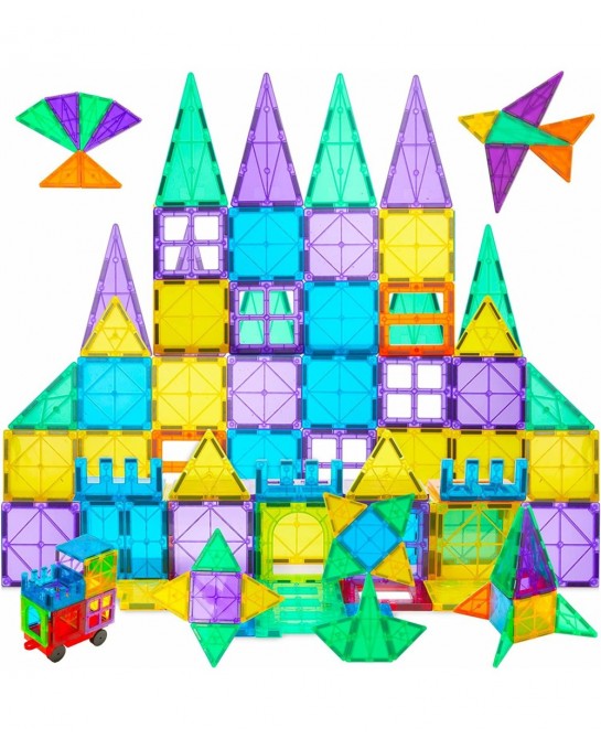 Magnetic Tiles 60PCS Magnetic Building Blocks for Kid 3D Magnet Building Tiles Clear Magnetic Blocks Construction Playboards ...
