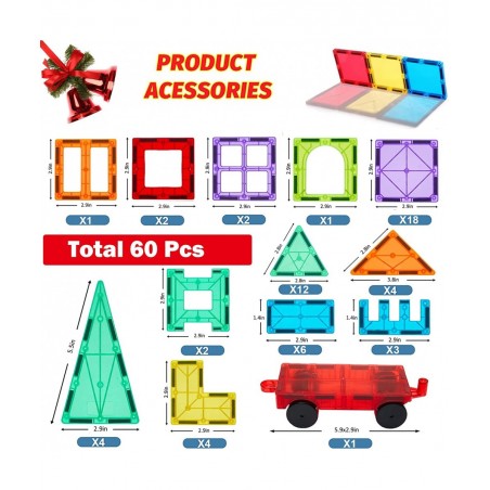 Magnetic Tiles 60PCS Magnetic Building Blocks for Kid 3D Magnet Building Tiles Clear Magnetic Blocks Construction Playboards ...