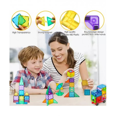 Magnetic Tiles 60PCS Magnetic Building Blocks for Kid 3D Magnet Building Tiles Clear Magnetic Blocks Construction Playboards ...