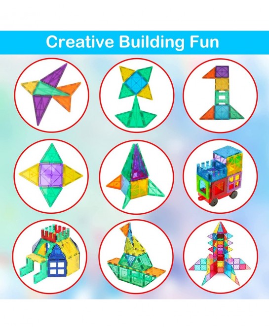 Magnetic Tiles 60PCS Magnetic Building Blocks for Kid 3D Magnet Building Tiles Clear Magnetic Blocks Construction Playboards ...