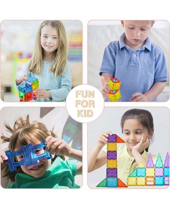 Magnetic Tiles 60PCS Magnetic Building Blocks for Kid 3D Magnet Building Tiles Clear Magnetic Blocks Construction Playboards ...