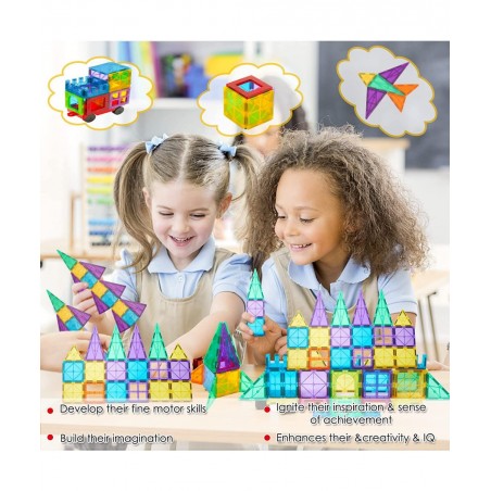 Magnetic Tiles 60PCS Magnetic Building Blocks for Kid 3D Magnet Building Tiles Clear Magnetic Blocks Construction Playboards ...