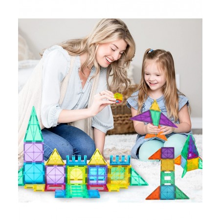 Magnetic Tiles 60PCS Magnetic Building Blocks for Kid 3D Magnet Building Tiles Clear Magnetic Blocks Construction Playboards ...