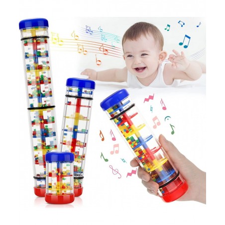 3 Pieces Rainmaker Rain Stick for Baby Shaker Sensory Auditory Musical Instrument Rattle Tube Plastic Toy for Boys and Girls ...