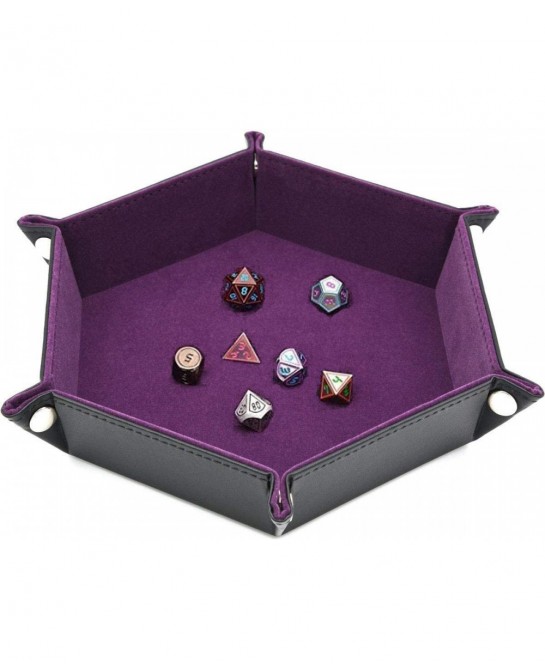 Dice Tray Dice Holder PU Leather Folding Rectangle Tray Purple Velvet for Dungeons and Dragons DND RPG MTG and Other Dice Gam...
