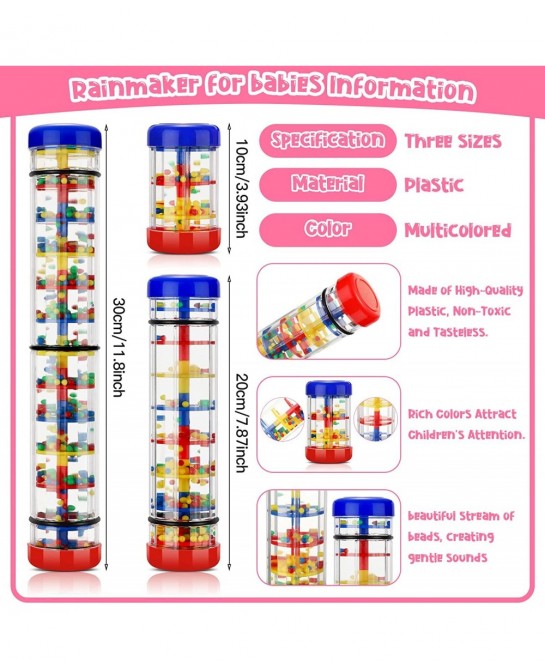 3 Pieces Rainmaker Rain Stick for Baby Shaker Sensory Auditory Musical Instrument Rattle Tube Plastic Toy for Boys and Girls ...
