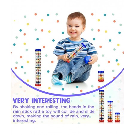 3 Pieces Rainmaker Rain Stick for Baby Shaker Sensory Auditory Musical Instrument Rattle Tube Plastic Toy for Boys and Girls ...
