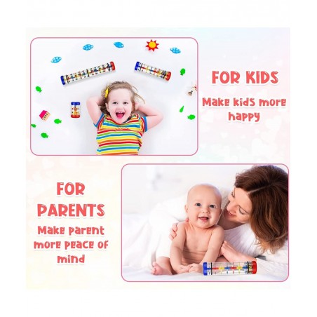 3 Pieces Rainmaker Rain Stick for Baby Shaker Sensory Auditory Musical Instrument Rattle Tube Plastic Toy for Boys and Girls ...