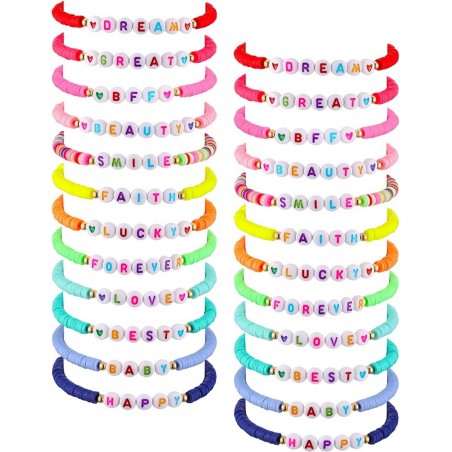 24 Pcs Colorful Kids Bracelet Adjustable Flat Beads Letter Heart Bracelets Friend Surfer Bracelets Stretch Beaded Bracelet Fr...
