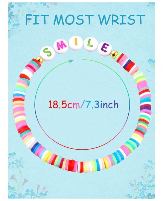 24 Pcs Colorful Kids Bracelet Adjustable Flat Beads Letter Heart Bracelets Friend Surfer Bracelets Stretch Beaded Bracelet Fr...