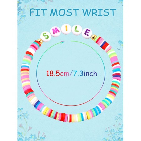 24 Pcs Colorful Kids Bracelet Adjustable Flat Beads Letter Heart Bracelets Friend Surfer Bracelets Stretch Beaded Bracelet Fr...