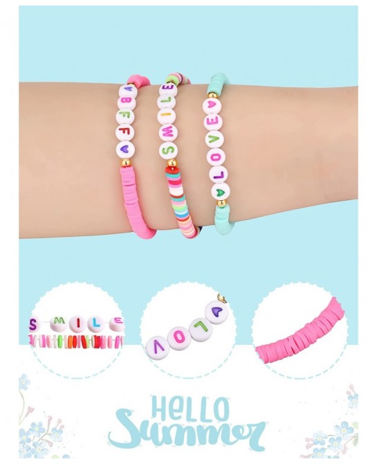 24 Pcs Colorful Kids Bracelet Adjustable Flat Beads Letter Heart Bracelets Friend Surfer Bracelets Stretch Beaded Bracelet Fr...