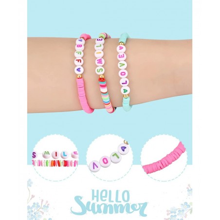 24 Pcs Colorful Kids Bracelet Adjustable Flat Beads Letter Heart Bracelets Friend Surfer Bracelets Stretch Beaded Bracelet Fr...