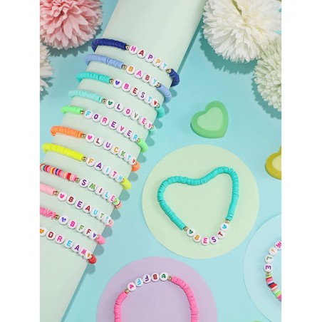 24 Pcs Colorful Kids Bracelet Adjustable Flat Beads Letter Heart Bracelets Friend Surfer Bracelets Stretch Beaded Bracelet Fr...