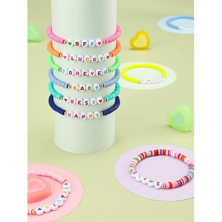 24 Pcs Colorful Kids Bracelet Adjustable Flat Beads Letter Heart Bracelets Friend Surfer Bracelets Stretch Beaded Bracelet Fr...
