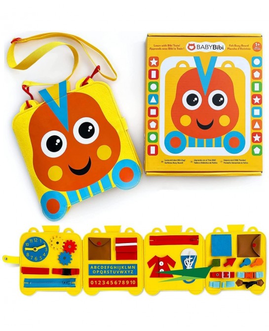 Felt Train Busy Board for Toddlers 2-4 Year Old - Montessori Busy Board with 22 Sensory Toys to Fine Motor Skills - Toddler T...
