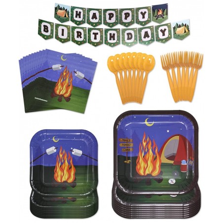 Camping Party Supplies Packs (101 Pieces for 16 Guests) - Camping Birthday Party Supplies Camping Plates and Napkins Smores P...