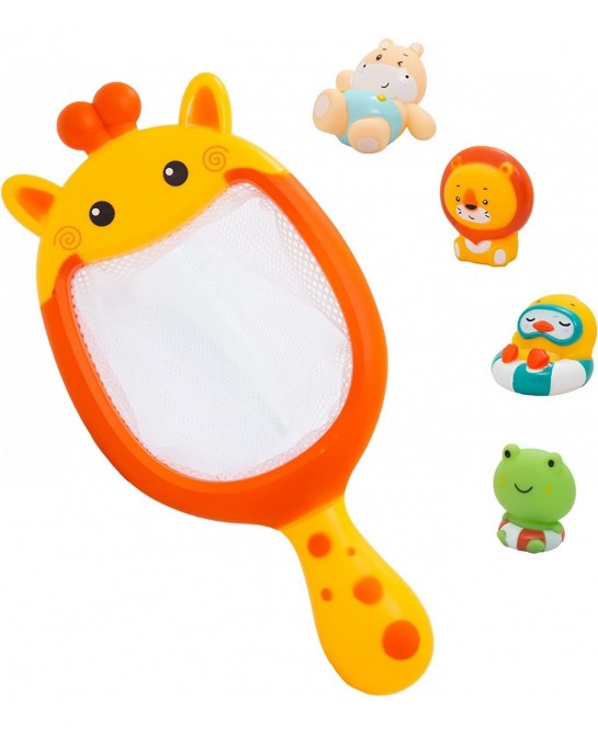 Baby Bath Toys 4 Pieces Floating Animals Toys with 1 Net for Bathtub Shower Beach Swimming Pool Games Water Play Set Gift for...