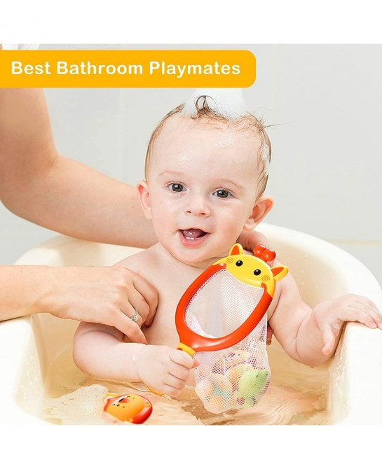 Baby Bath Toys 4 Pieces Floating Animals Toys with 1 Net for Bathtub Shower Beach Swimming Pool Games Water Play Set Gift for...