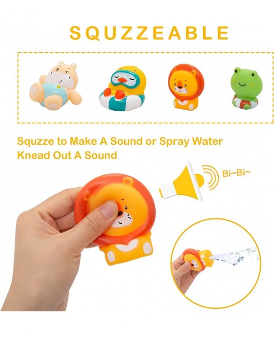 Baby Bath Toys 4 Pieces Floating Animals Toys with 1 Net for Bathtub Shower Beach Swimming Pool Games Water Play Set Gift for...