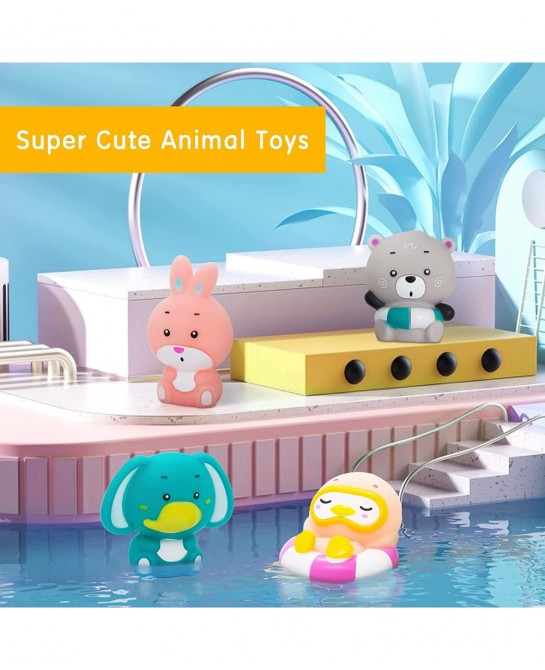 Baby Bath Toys 4 Pieces Floating Animals Toys with 1 Net for Bathtub Shower Beach Swimming Pool Games Water Play Set Gift for...