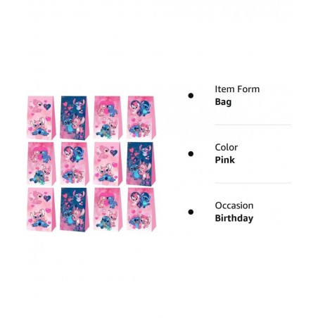 12Pack Pink Lilo and Stitch Party Gift Bags Candy Bags Pink Lilo and Stitch Birthday Party Supplies $28.49 Kids' Party Decora...